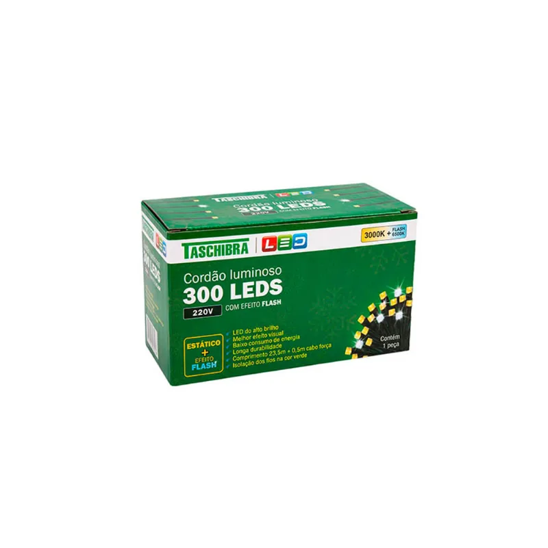 Cordão Luminoso 300 Leds Estatico Com Led Flash 3000k Taschibra