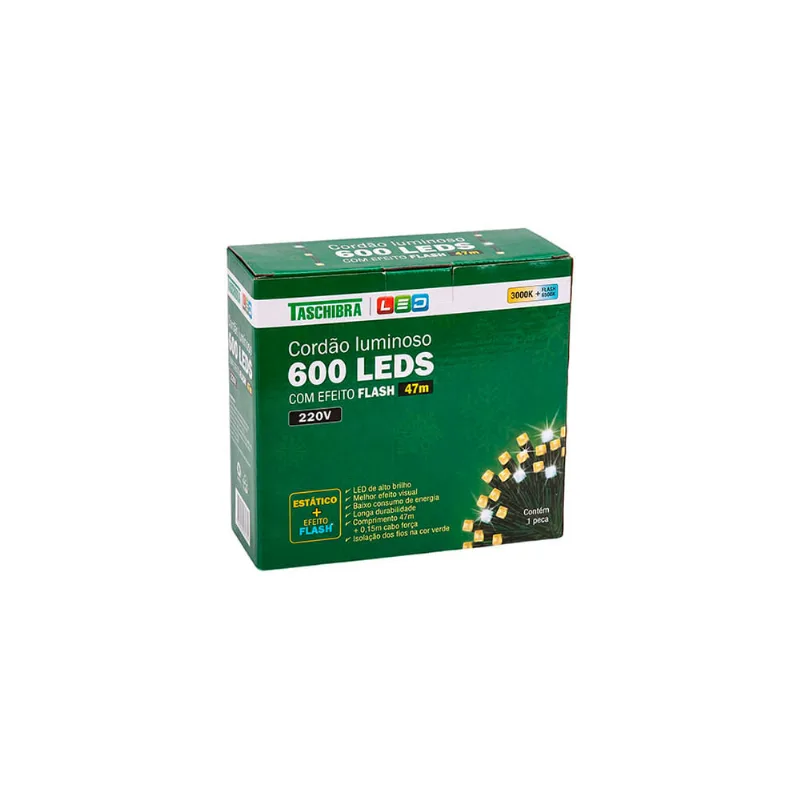 Cordão Luminoso 600 Leds Estatico Com Led Flash 3000k Taschibra - Taschibra