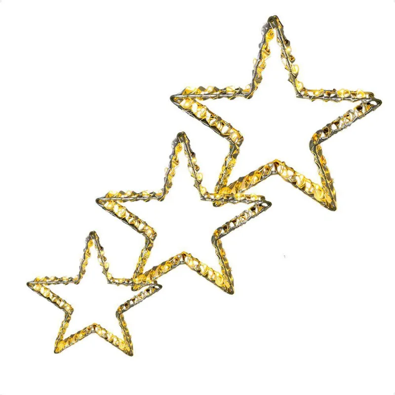 Enfeite Natalino Iluminado Led Estrelas 3d Dourada Bivolt