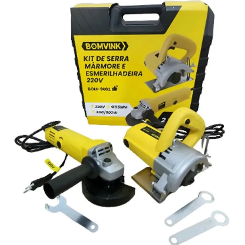 Kit de Serra Mármore e Esmerilhadeira 115mm 650/900W Bomvink Kit de Serra Mármore e Esmerilhadeira 220V 115Mm 650/900W Bomvink