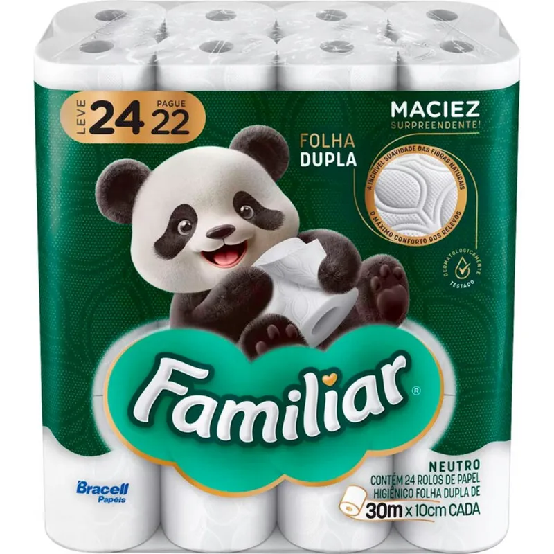 Papel Higiênico Familiar Folha Dupla - 30m LV 24 PG 22