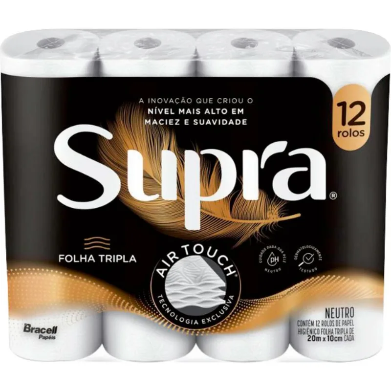 Papel Higiênico Supra Folha Tripla 20m 12 rolos