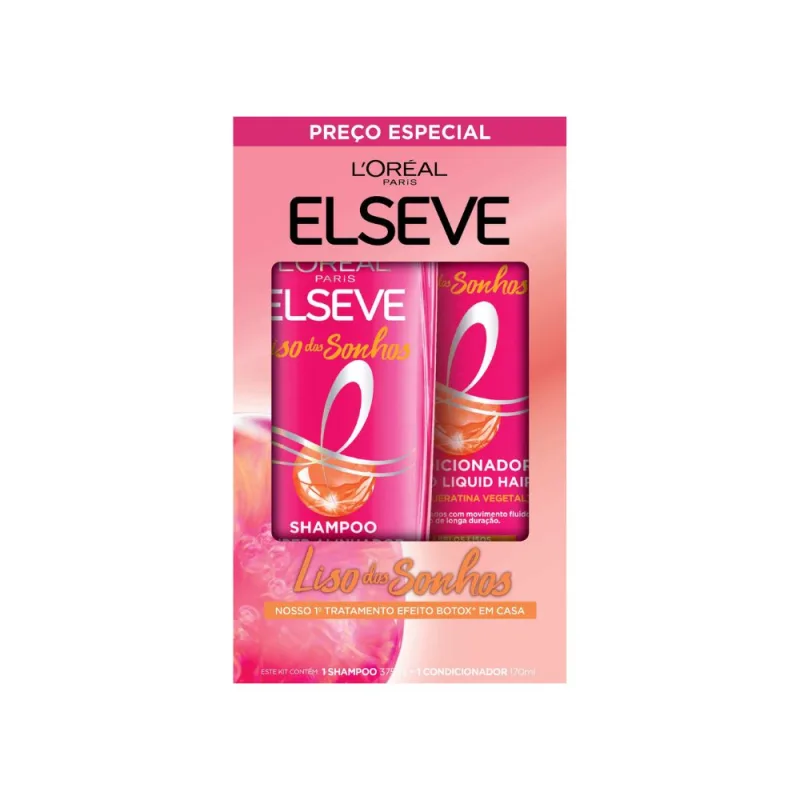 Kit Shampoo Elseve Liso dos Sonhos Liquid Hair 375ml 1 Unidade + Condicionador Elseve Liso dos Sonhos liquid Hair 170ml 1 Unidade - Elseve