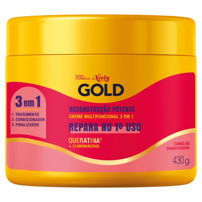 Creme Multifuncional 3 em 1 Niely Gold Reconstrução Potente Pote 430g