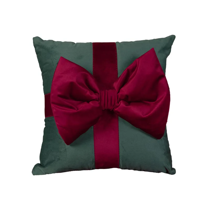 Almofada Belchior Natalina Detalhe Bordado E Laço Tecido Veludo Medida 43cmx43cm