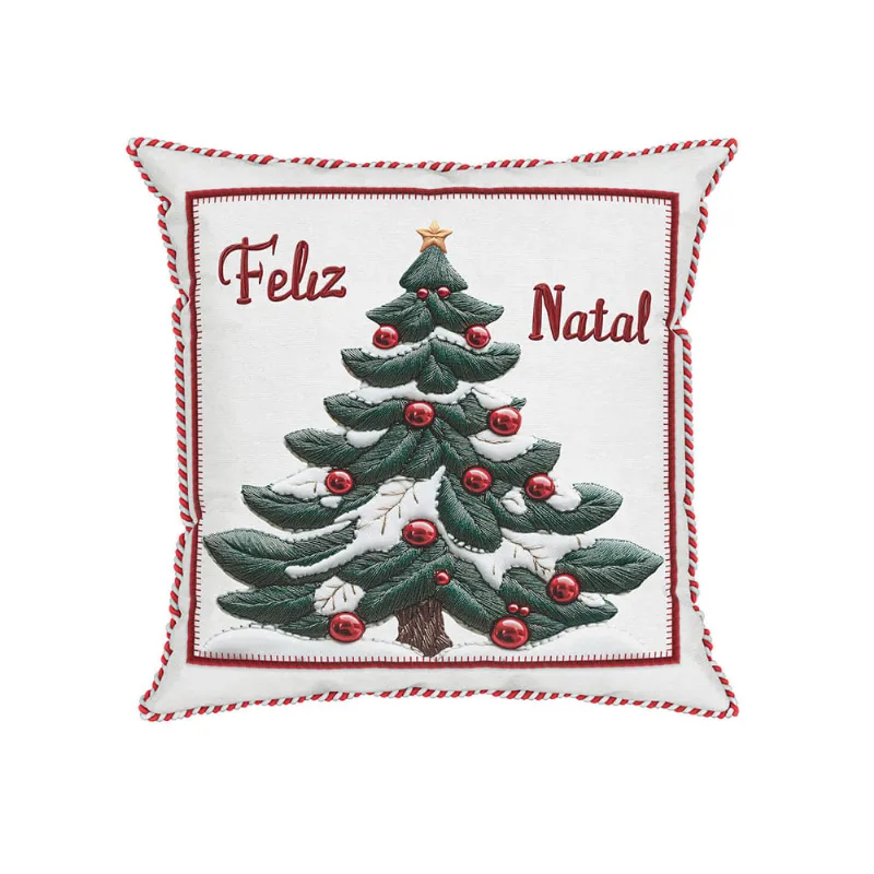 Almofada Belchior Natalina Detalhe Cordão São Francisco Tecido Rustic Linen Medida 43cmx43cm