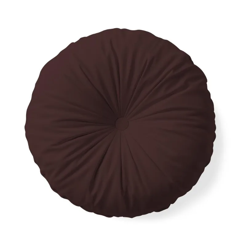 Almofada Velveteen 43cm marrom redonda com botão central e toque aveludado, design elegante e durável para o lar Belchior