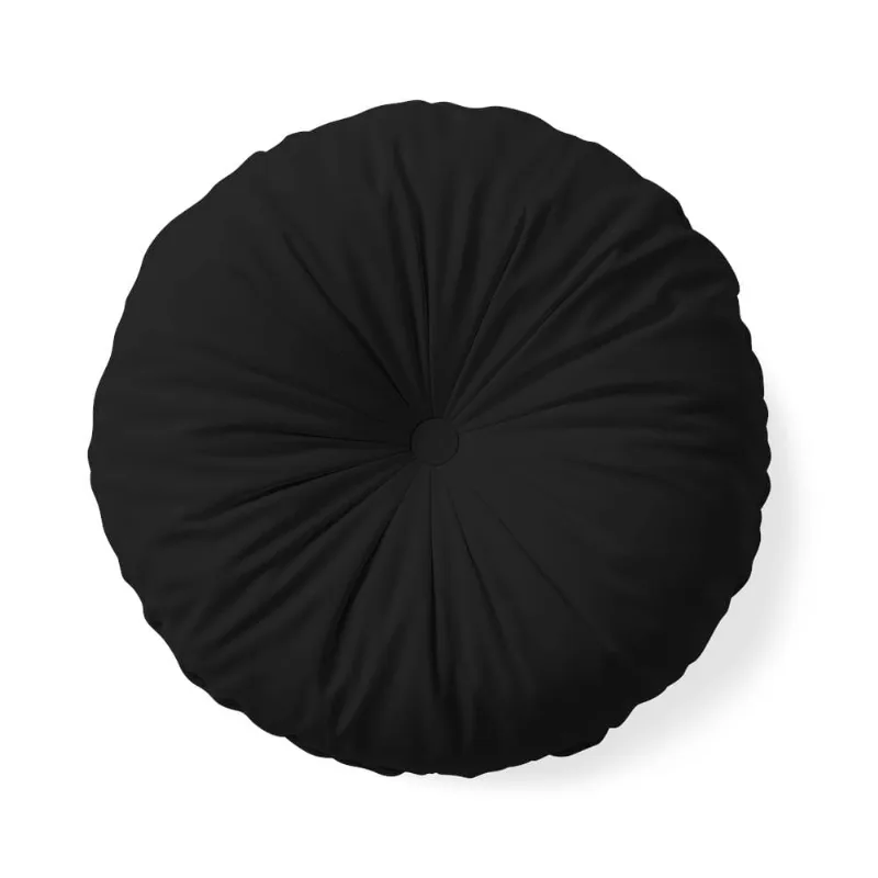 Almofada Velveteen 43cm preta redonda com botão central, tecido aveludado macio e acabamento sofisticado para decoração elegante Belchior