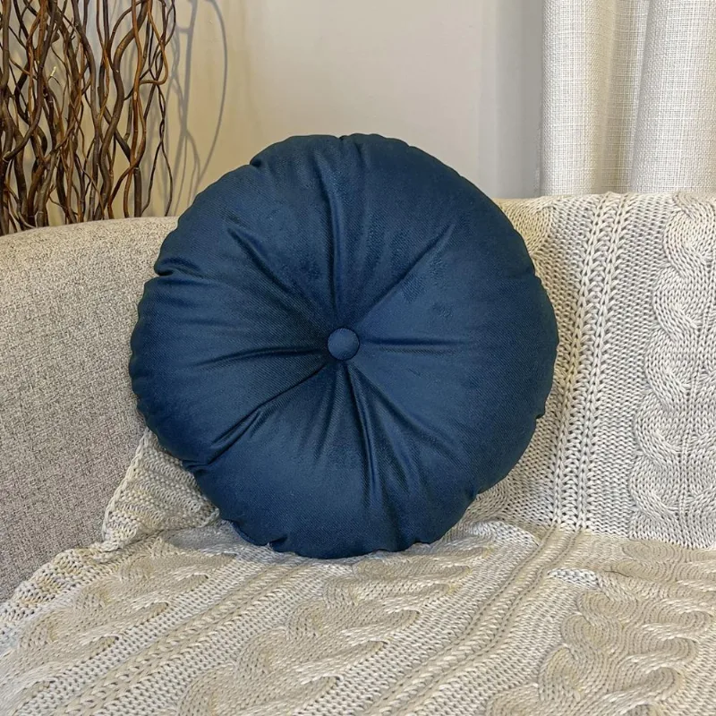 Almofada Velveteen 50cm marinho redonda com botão central, tecido aveludado macio e acabamento elegante para decoração sofisticada Belchior