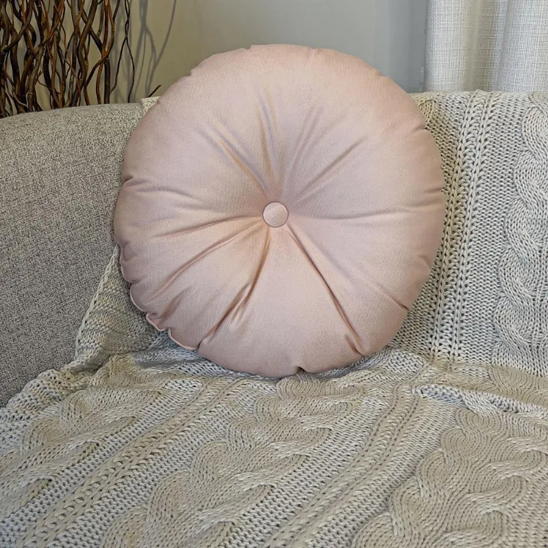 Almofada Velveteen 50cm rose redonda com botão central, tecido aveludado macio e acabamento delicado para decoração sofisticada Belchior