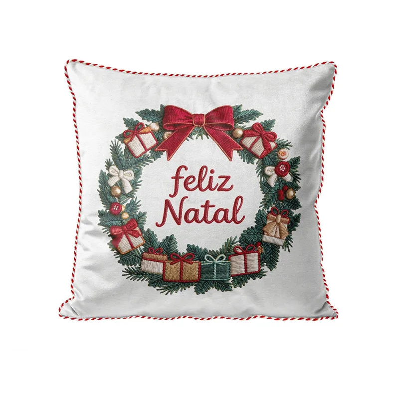 Almofada Belchior Natalina Detalhe Cordão Tecido Velveteen Medida 43cmx43cm