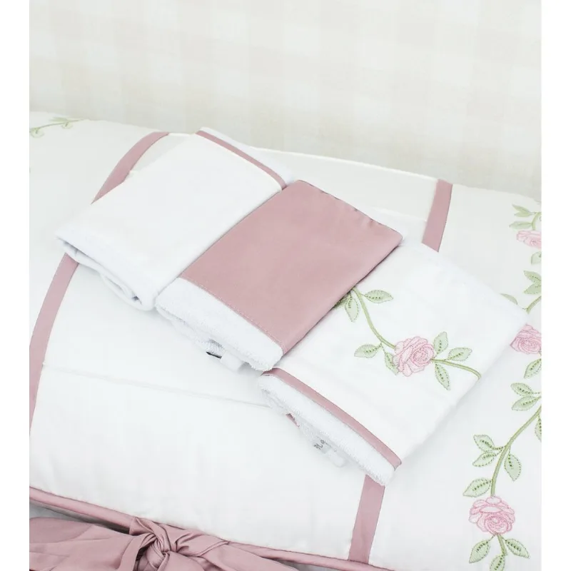 Kit Toalha de Boca Rosas com 3 unidades Rosas
