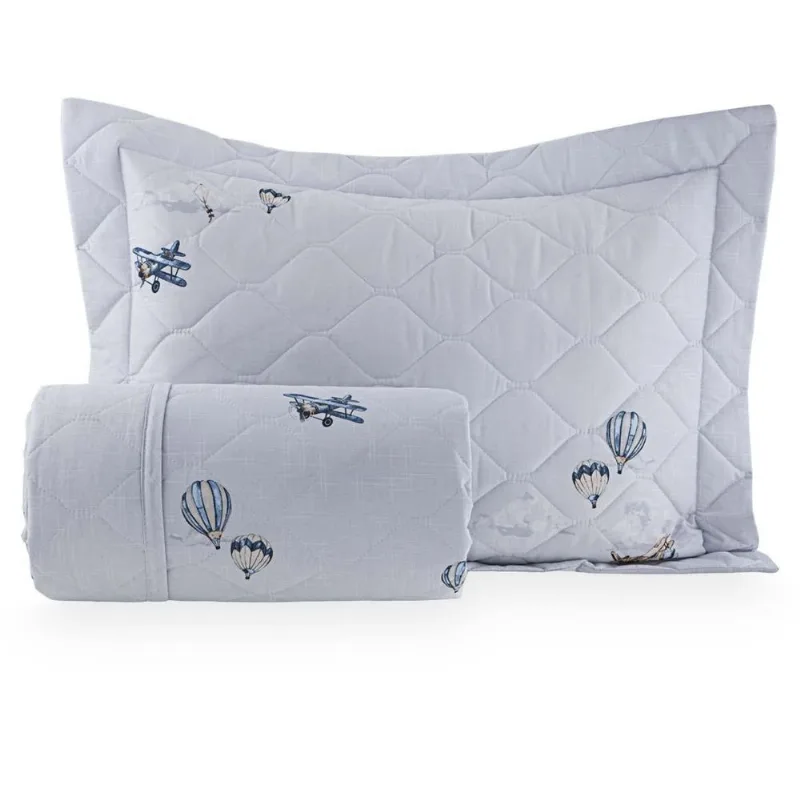 Colcha Solteiro 200 Fios Skyplane - Casa K Estampada