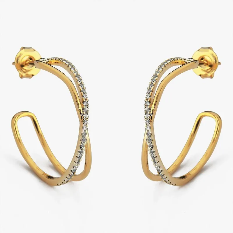 Brinco De Argola Com 2 Fio Cravejado Com Zircônias - Atraktiva Joias