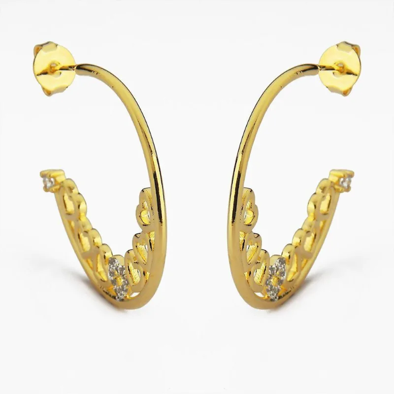 Brinco De Argola Coração Com Zircônias Folheada A Ouro 18k