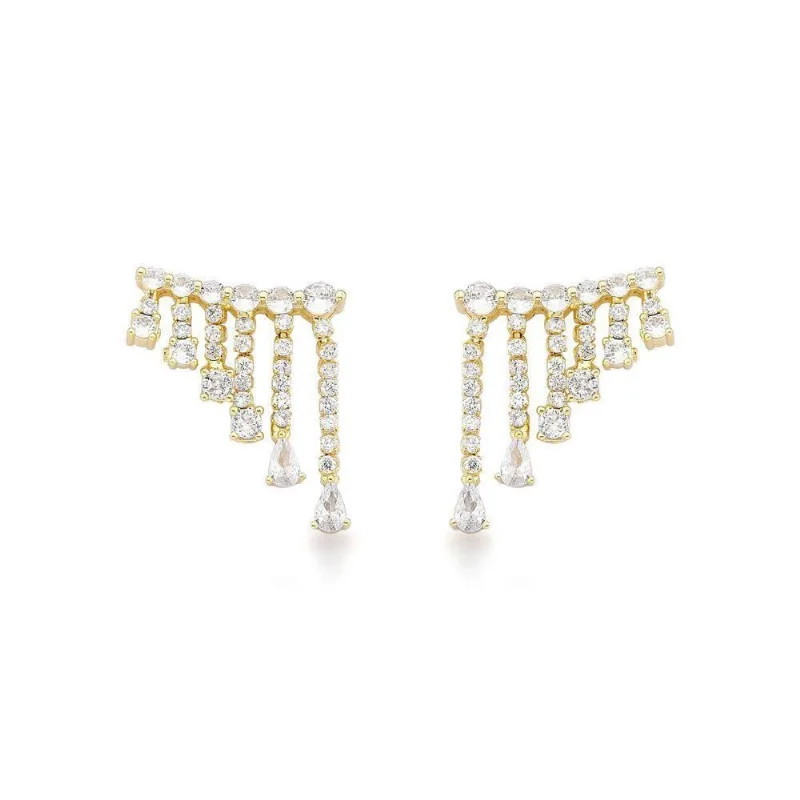 Brincos Cascata De Cristal Semijoia Para Festas – Luxo Radiante Banhado A Ouro 18k - Atraktiva Joias