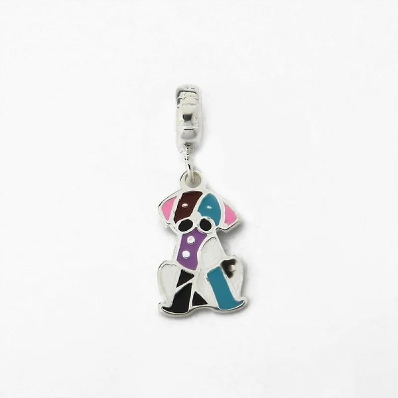 Berloque Cachorro Esmaltado Colorido em Prata 925 - Atraktiva Joias - Moda