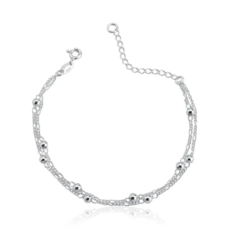 Pulseira 2 Correntes Bolas 3mm Prata 925 - Atraktiva Joias