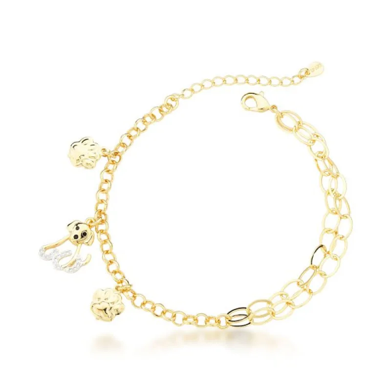 Pulseira com cachorro e Patas Banhada a Ouro 18k - Atraktiva Joias
