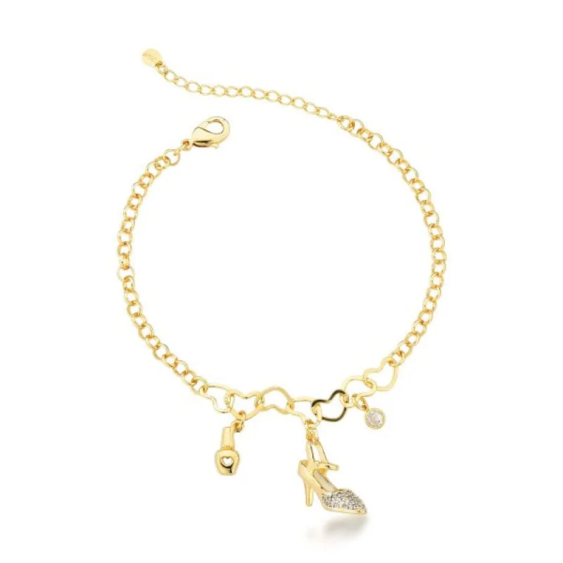 Pulseira Feminina em Ouro 18k com Detalhe Branco e Charme de Sapato - Atraktiva Joias