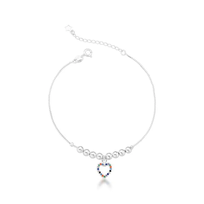 Pulseira Bolas e Coração colorido Prata 925 - Atraktiva Joias