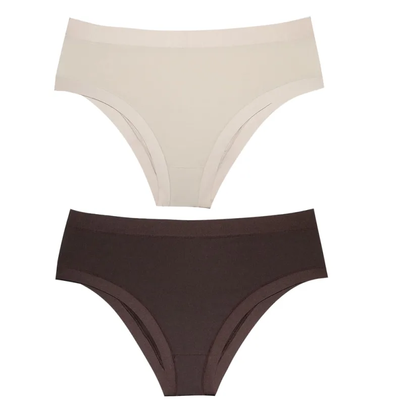 Kit 2 Calcinhas Larga DelRio Microfibra Cintura Alta Café e Areia - DelRio