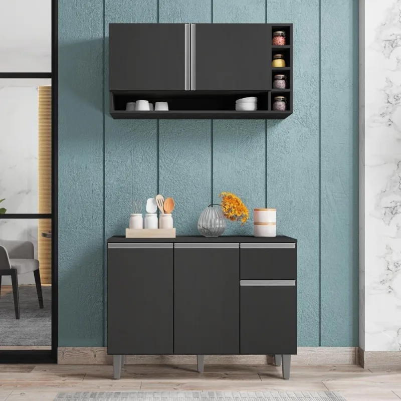 Balcão E Aéreo Para Cozinha Miami Cinza Fosco - OUTRAS - Móveis