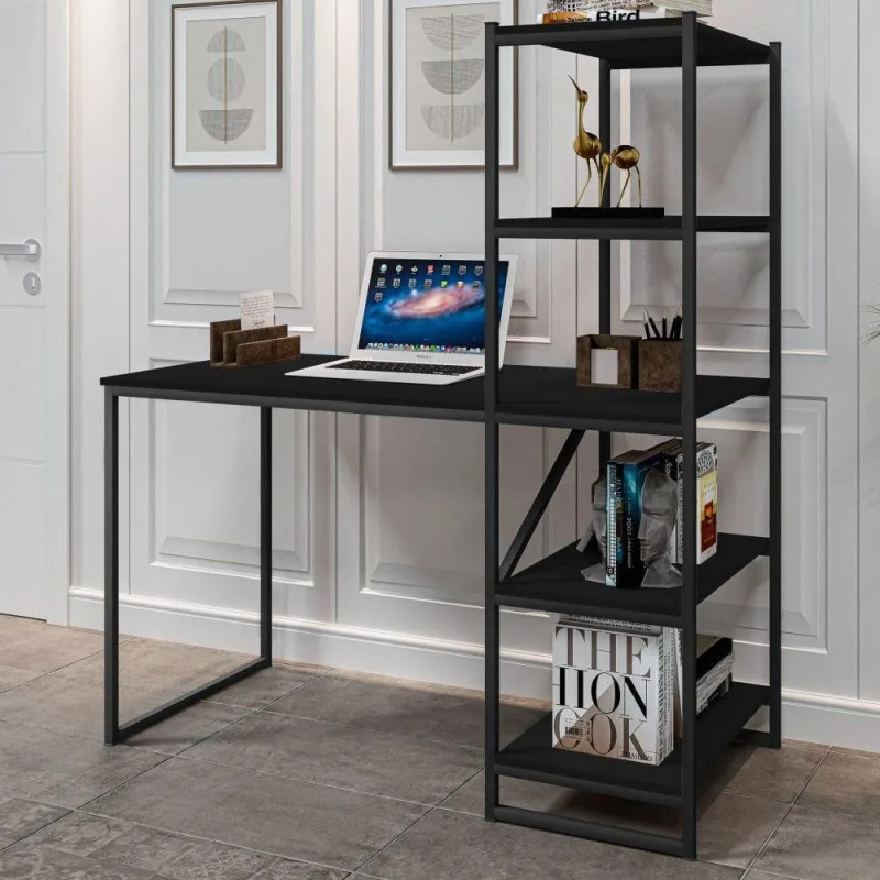 Mesa Industrial Para Escritório Com Prateleira Frist Preto - Art Panta - Móveis