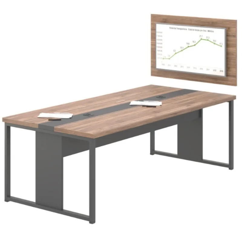 Mesa De Reunião Com Painel E Caixa De Tomada Noce Preto - Não Disponível - Móveis