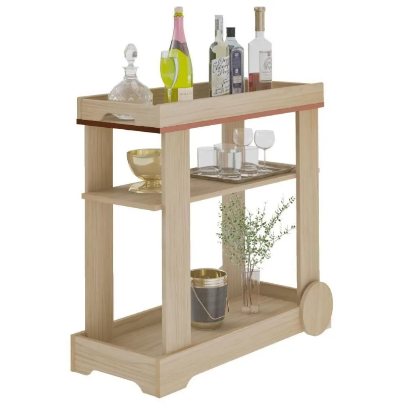 Carrinho Bar Milão sem Porta 1 Prateleira MDP 15mm 80cm Naturale Casah