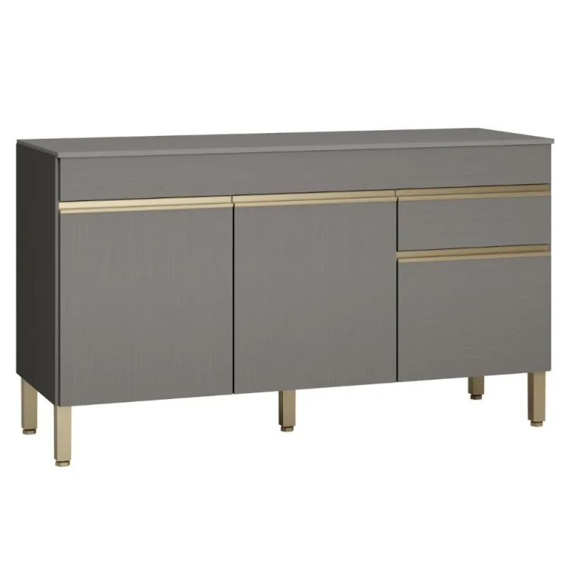 Balcão Com Tampo E 3 Portas Leicester Gris - OUTRAS - Móveis