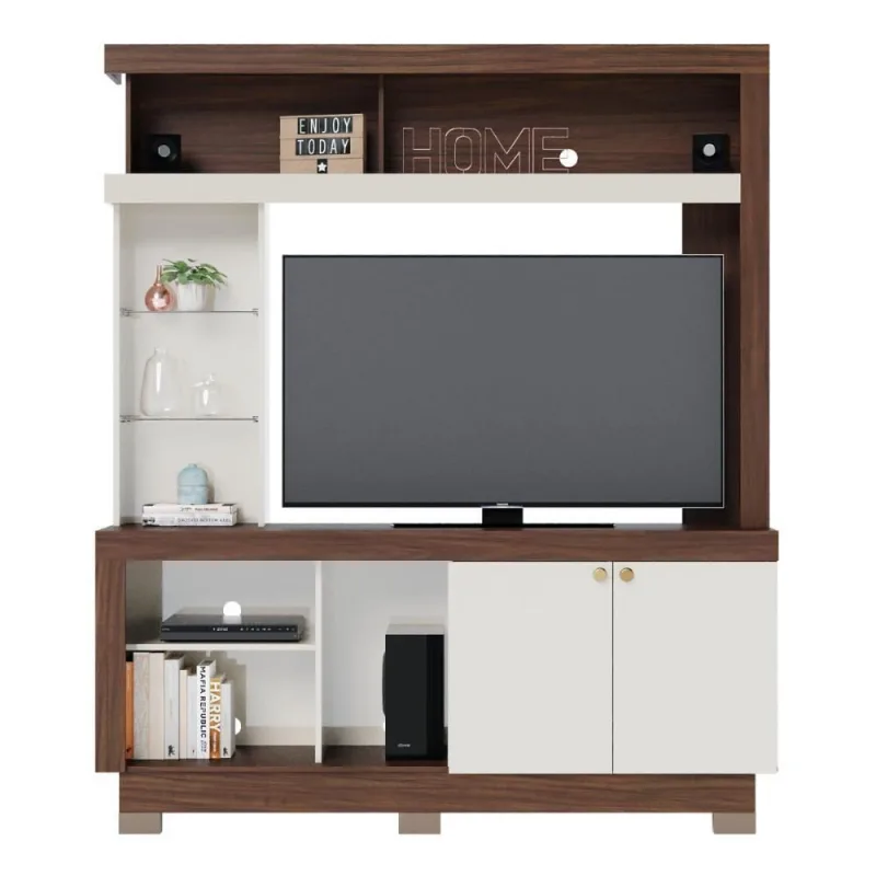 Home Para Tvs 50 3 Prateleira Nice Nogueira Real Off White - OUTRAS