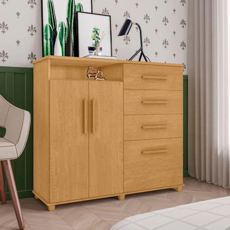 Cômoda Seábra Naturalle 4 Gavetas em MDP com Puxadores Marrom - Casah - Móveis