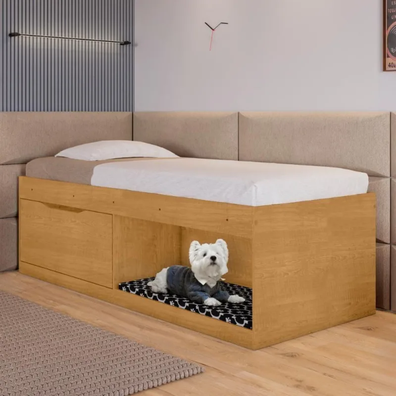 Cama Box Solteiro Flórida com Prateleiras MDF-MDP Naturalle Casah - Casah - Colchões