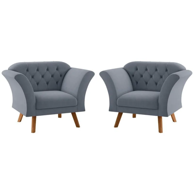 Conjunto Poltrona Decorativa Poltrona Cecilia Chumbo CasaH - Casah - Móveis