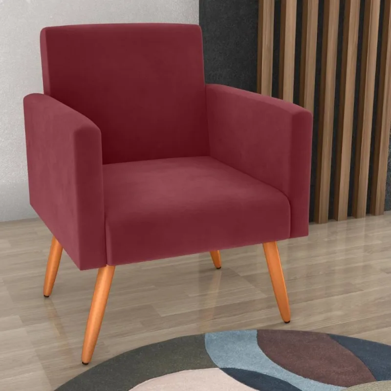 Poltrona Para Decoração Belém Veludo Vinho - OUTRAS - Agro