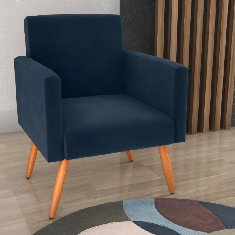 Poltrona Para Decoração Belém Veludo Azul - OUTRAS - Agro