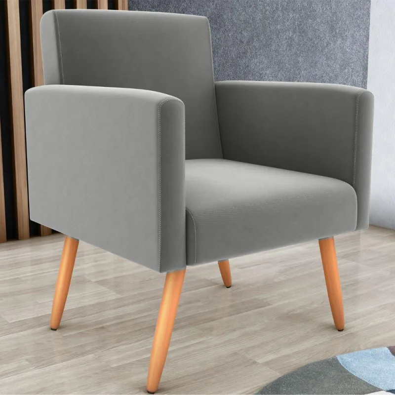 Poltrona Para Decoração Belém Suede Cinza - Casah