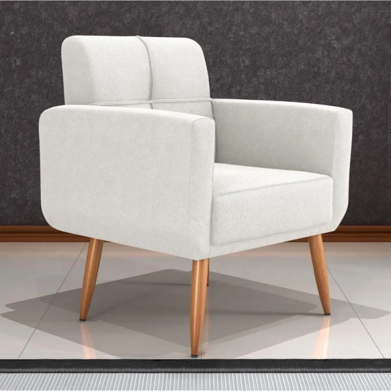 Poltrona Decorativa Itaqui Boucle Natural Sala de Estar Tecido Boucle Bege Casa H - OUTRAS