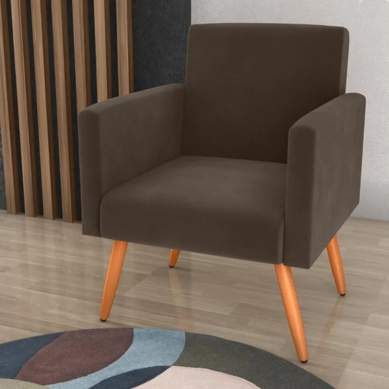 Poltrona Para Decoração Sara Veludo Marrom - OUTRAS