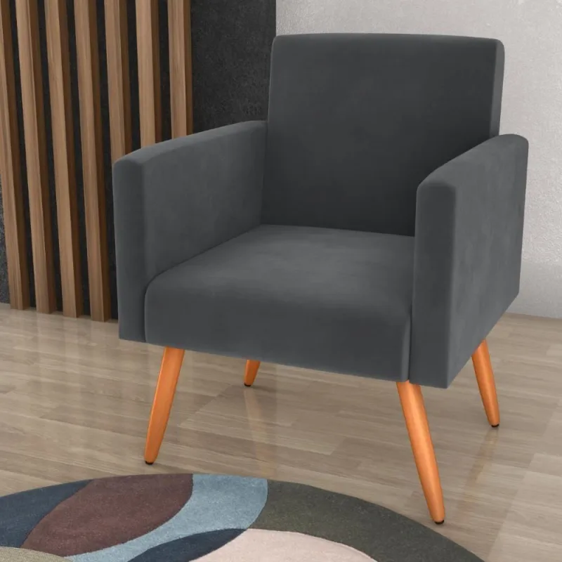 Poltrona Para Decoração Sara Veludo Cinza - OUTRAS
