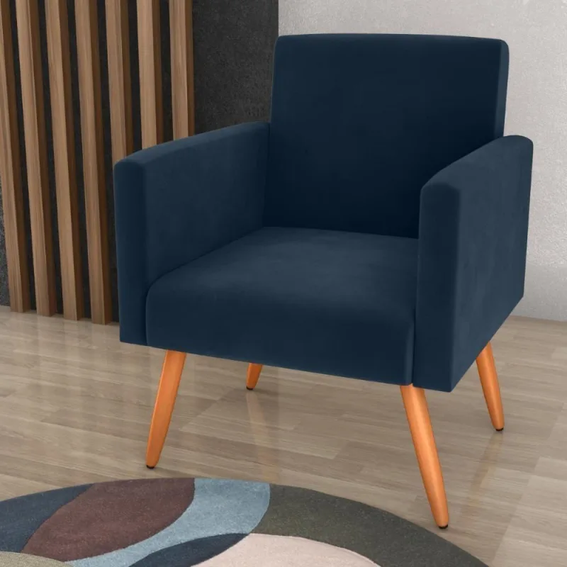 Poltrona Para Decoração Sara Veludo Azul - OUTRAS