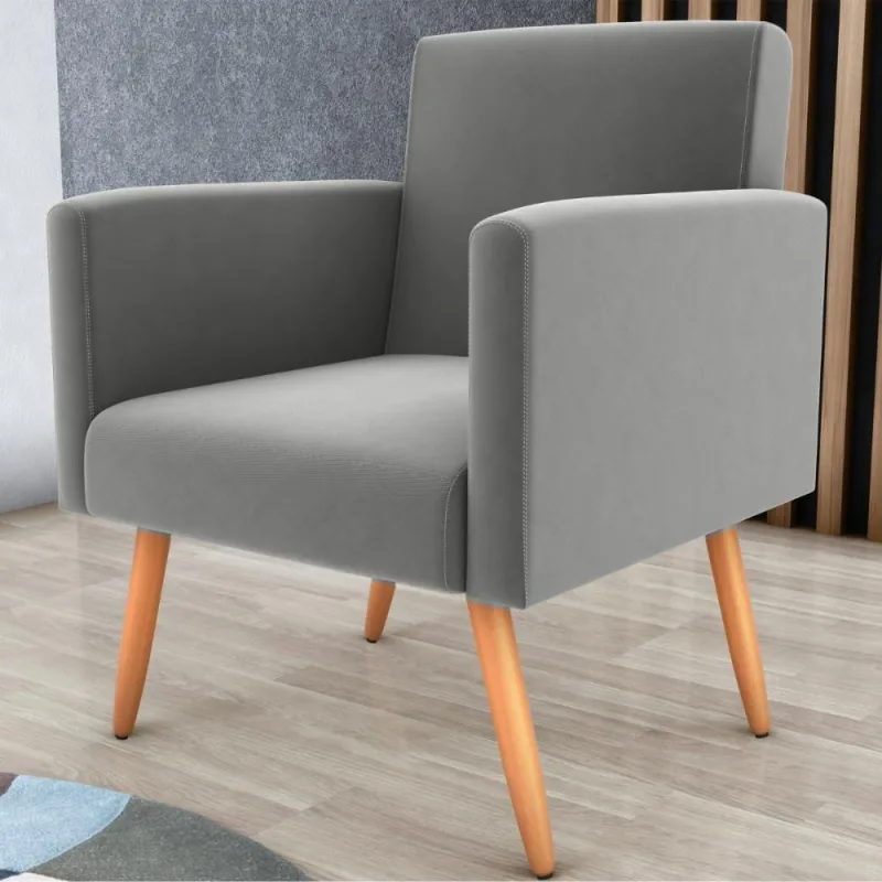 Poltrona Para Decoração Sara Suede Cinza - OUTRAS