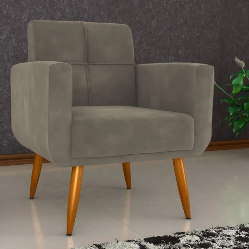 Poltrona Decorativa Juan Veludo Cappuccino - Casah - Agro