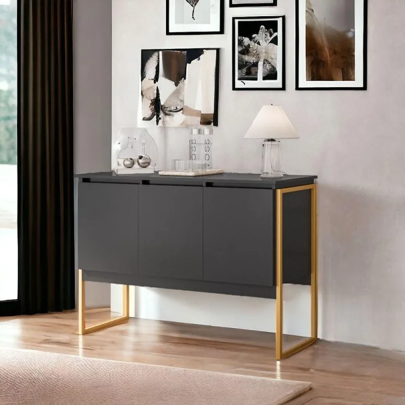 Balcão Buffet Bolzano Preto Dourado - Casah - Móveis