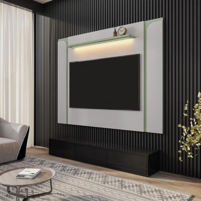 Painel Tv 75 Polegadas Costa Do Sol Off-white Pistache - Casah - Agro
