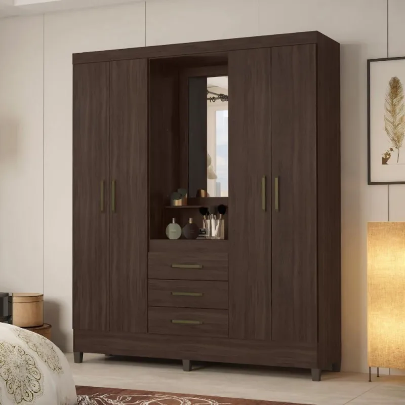 Conjunto Guarda Roupa Casal Matos 4 Portas de Bater 3 Gavetas Cafe Touch MDP - OUTRAS