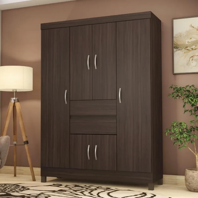 Conjunto Guarda Roupa Casal Toledo 6 Portas 2 Gavetas MDP Cafe Touch Casah - Casah