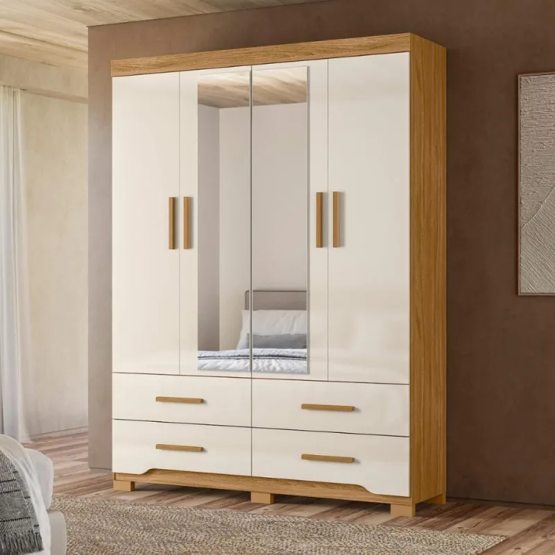 Conjunto Guarda Roupa Neri 3 Portas de Correr 6 Gavetas Freijo Off White MDP - Casah
