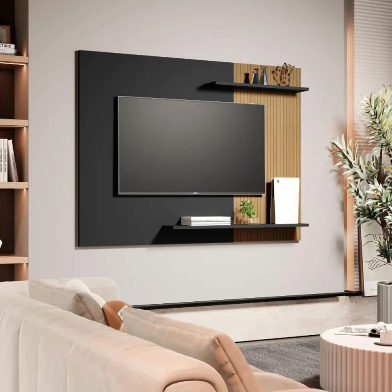 Painel Para Tv 50 Polegadas La Spazia Preto Ripado - Casah